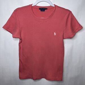 Ralph Lauren Embroidered Pony Tee Shirt Women’s Logo Shirt Coral sz L